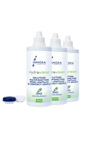 Hydravision - Pack Eco 3x360ml + 1 Format Voyage 100ml OFFERT - solutions pour lentilles multifonction - contactopharma